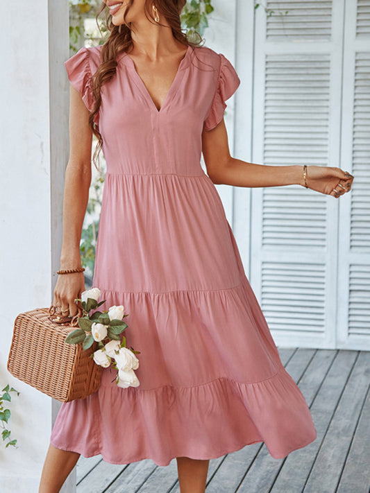 Romantic V-Neck Sleeveless Dress – Lightweight Viscose, Flying Sleeves
