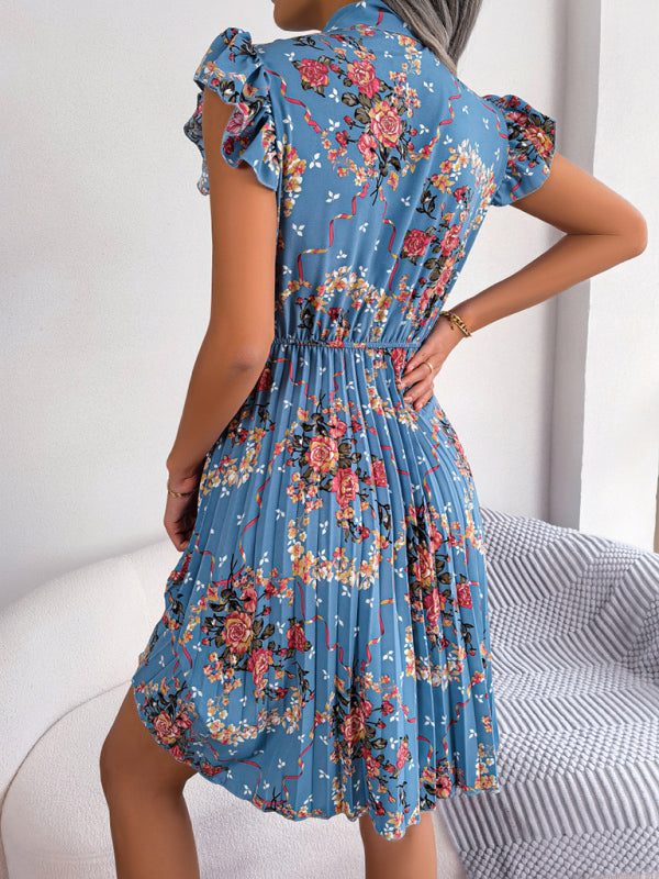 Elegant Floral Pleated Skirt – Tie Waist, Sleeveless, Romantic Spring Style