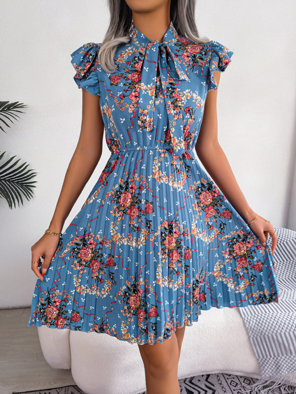 Elegant Floral Pleated Skirt – Tie Waist, Sleeveless, Romantic Spring Style