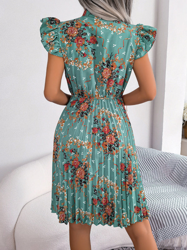 Elegant Floral Pleated Skirt – Tie Waist, Sleeveless, Romantic Spring Style
