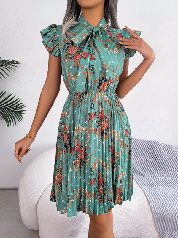 Elegant Floral Pleated Skirt – Tie Waist, Sleeveless, Romantic Spring Style