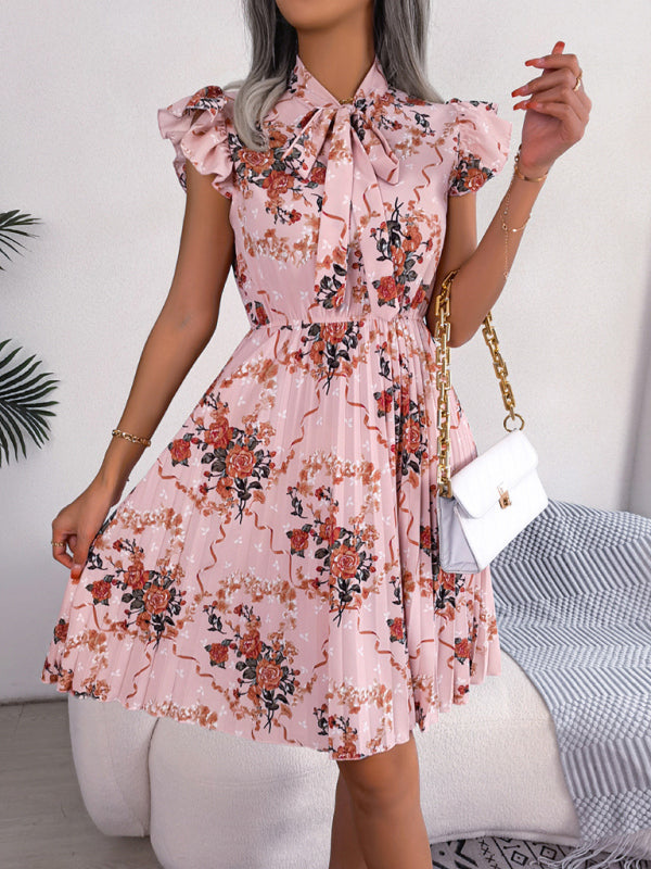 Elegant Floral Pleated Skirt – Tie Waist, Sleeveless, Romantic Spring Style