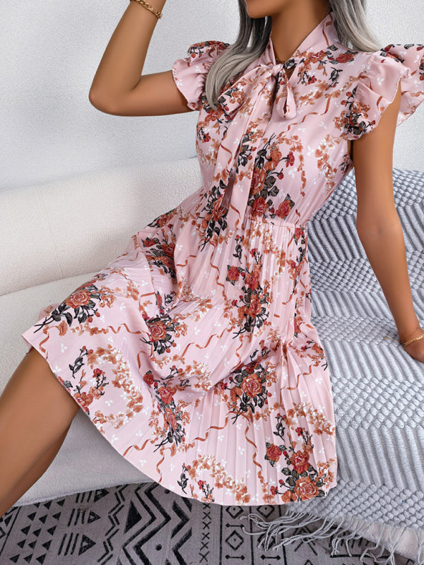 Elegant Floral Pleated Skirt – Tie Waist, Sleeveless, Romantic Spring Style