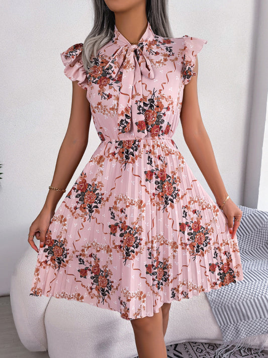 Elegant Floral Pleated Skirt – Tie Waist, Sleeveless, Romantic Spring Style