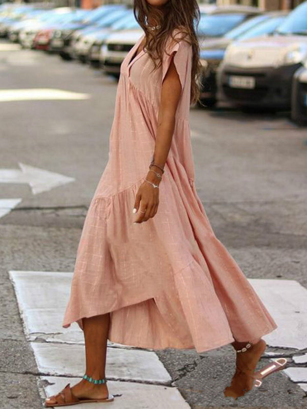V-Neck Irregular Long Swing Dress – Breezy Sleeveless Fit for Casual Days