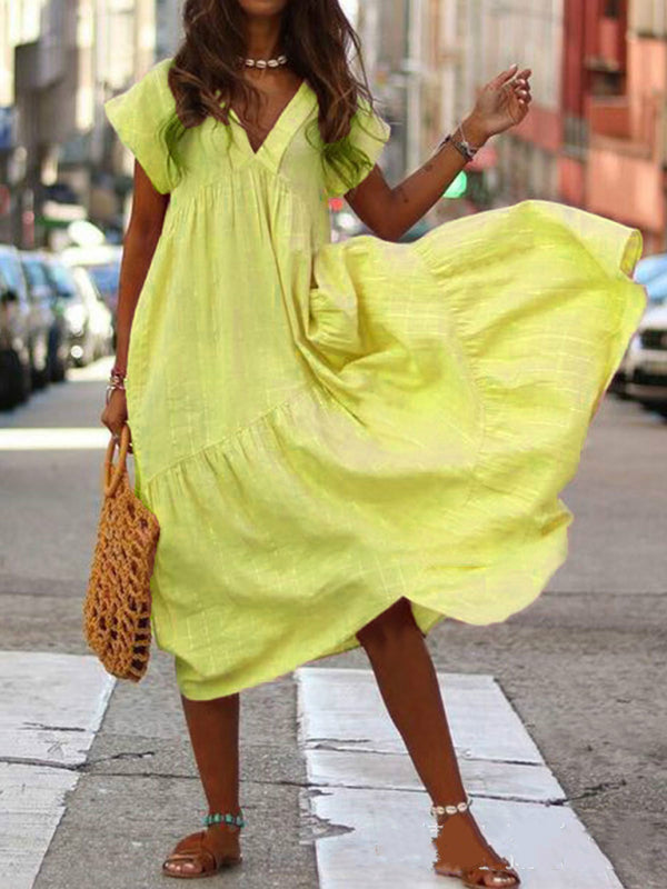 V-Neck Irregular Long Swing Dress – Breezy Sleeveless Fit for Casual Days