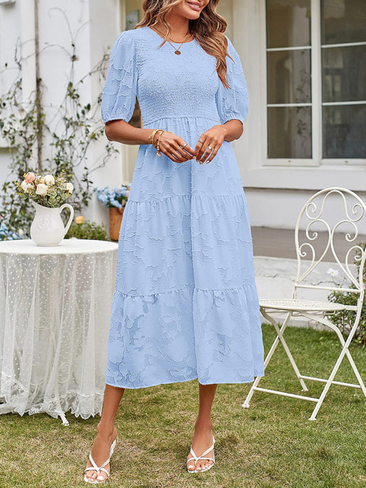 Solid Jacquard Sleeveless Chiffon Midi Dress – Lightweight & Pleated Elegance
