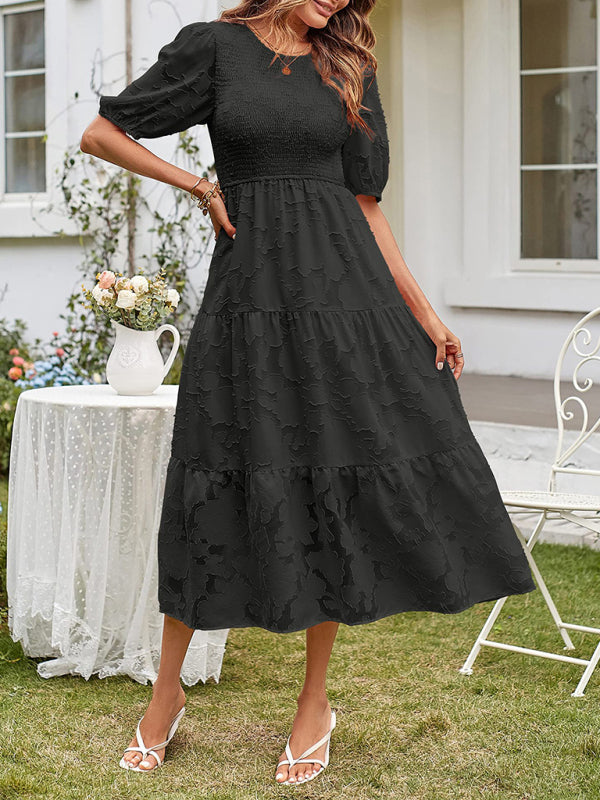 Solid Jacquard Sleeveless Chiffon Midi Dress – Lightweight & Pleated Elegance