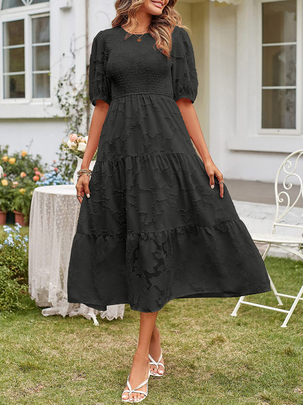 Solid Jacquard Sleeveless Chiffon Midi Dress – Lightweight & Pleated Elegance