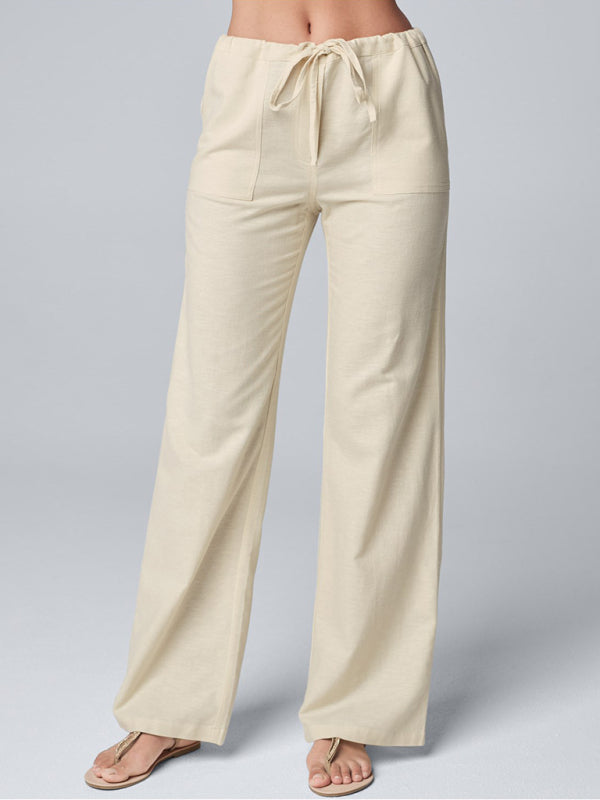 Linen Blend Straight-Leg Casual Trousers – Smiling Maria