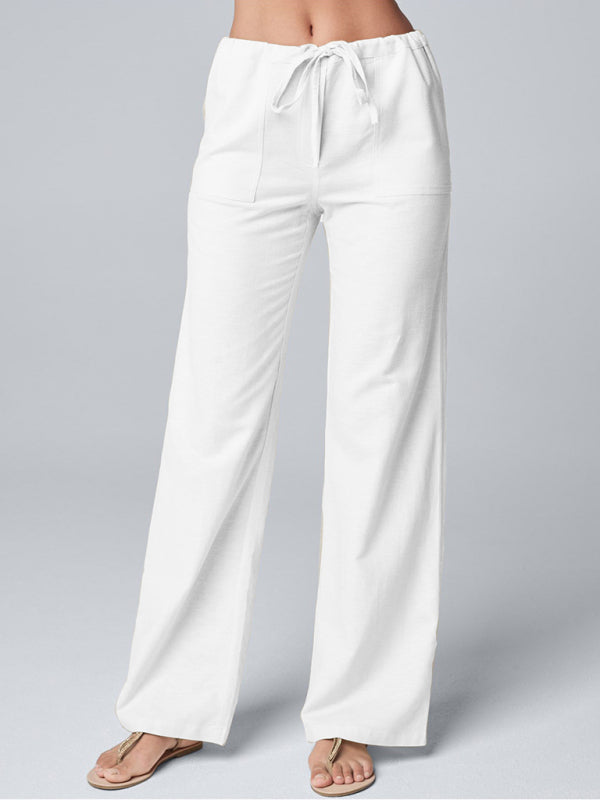 Linen Blend Straight-Leg Casual Trousers – Smiling Maria