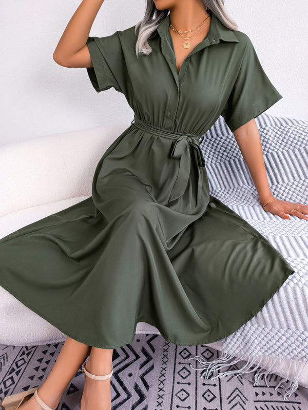 Ärmelloses, einfarbiges Hemdkleid für Damen mit Taillenband