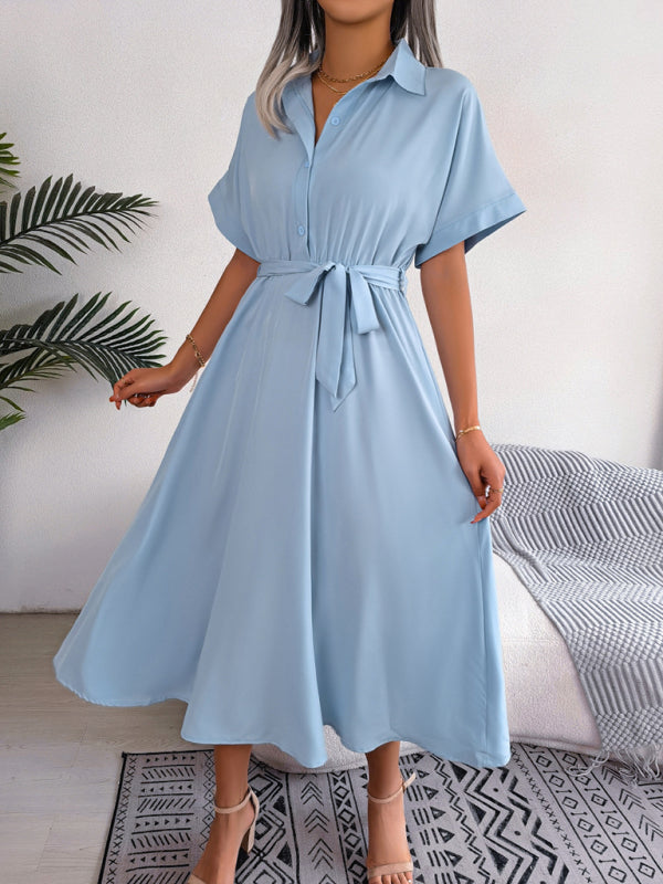 Ärmelloses, einfarbiges Hemdkleid für Damen mit Taillenband