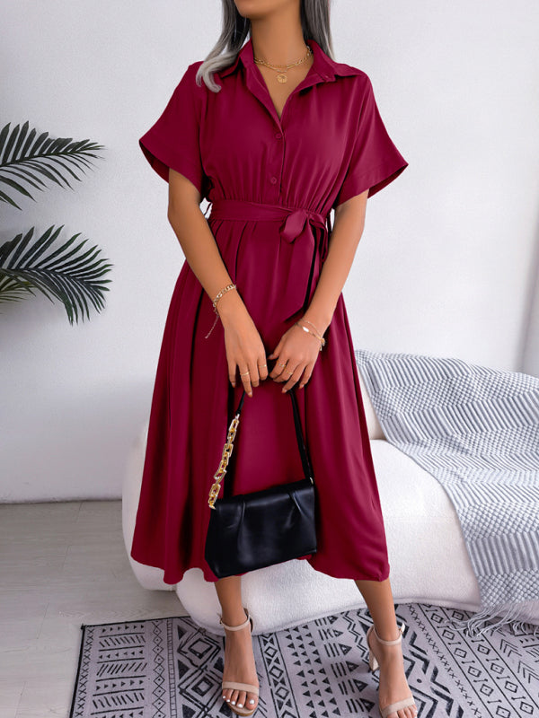 Ärmelloses, einfarbiges Hemdkleid für Damen mit Taillenband