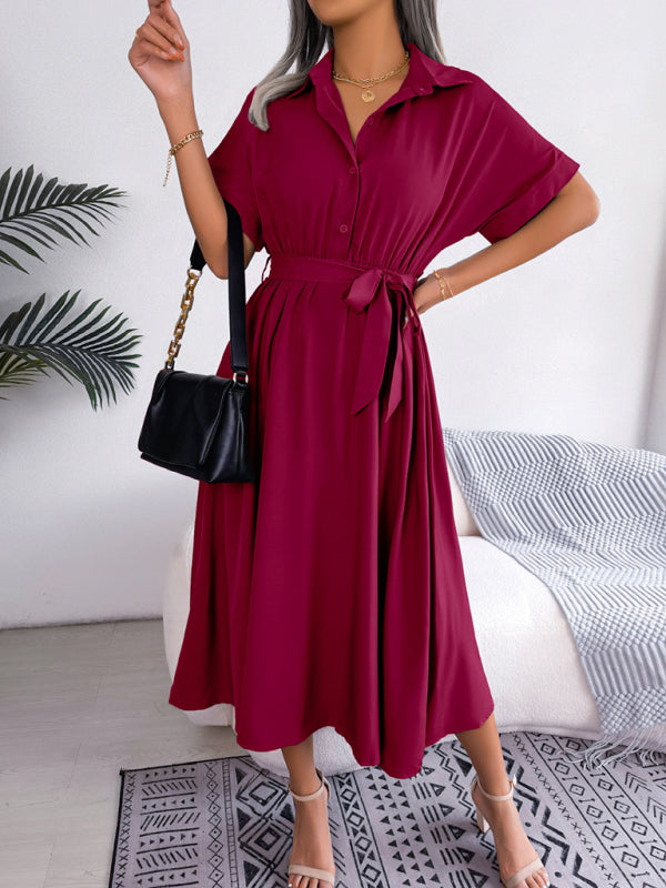 Ärmelloses, einfarbiges Hemdkleid für Damen mit Taillenband