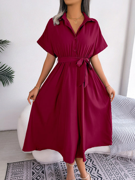Ärmelloses, einfarbiges Hemdkleid für Damen mit Taillenband