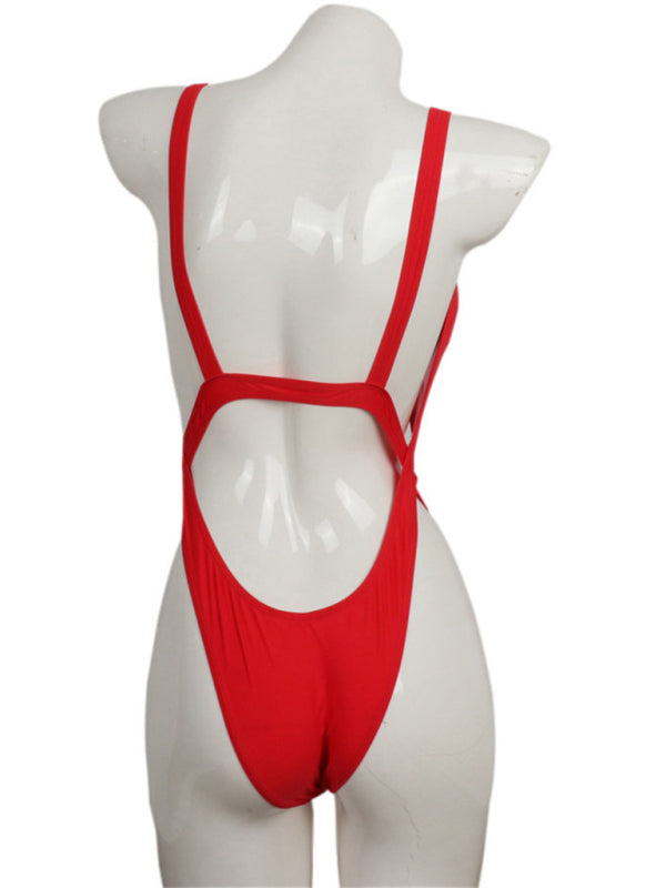 Solid Color Halter One-Piece Swimsuit – Sexy Fit with High Elasticity