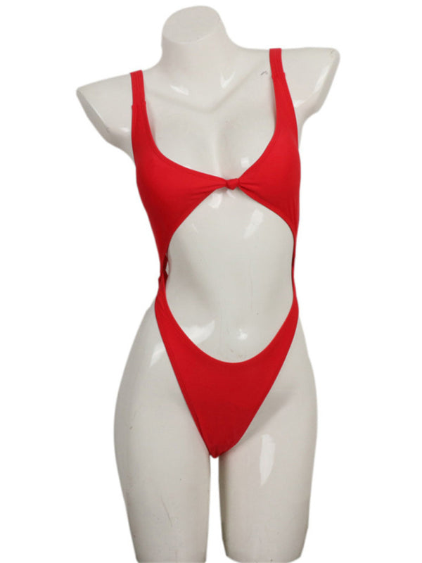 Solid Color Halter One-Piece Swimsuit – Sexy Fit with High Elasticity