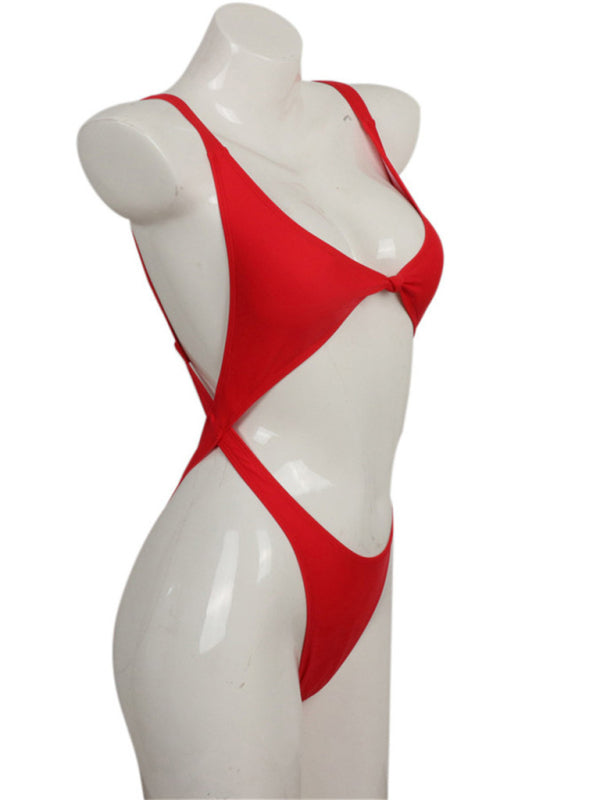 Solid Color Halter One-Piece Swimsuit – Sexy Fit with High Elasticity
