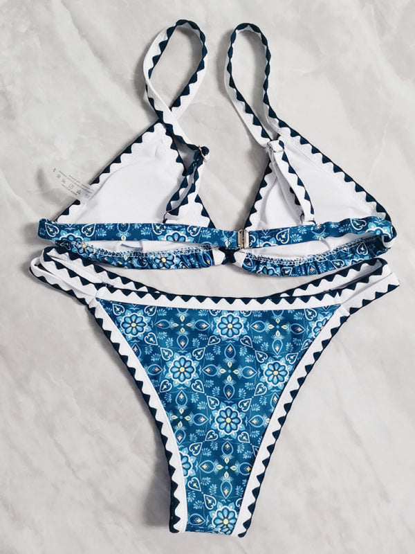 Colorful Crochet Print Bikini – Sexy Knit Two-Piece Swimsuit