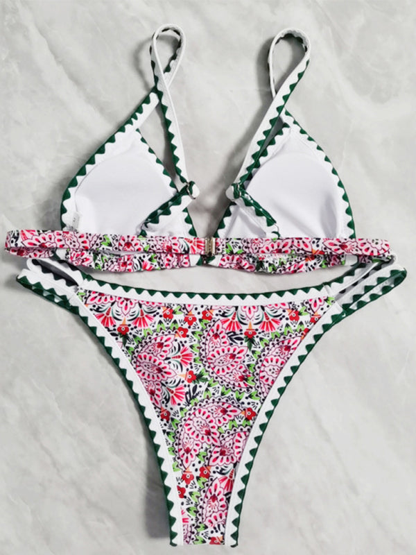 Colorful Crochet Print Bikini – Sexy Knit Two-Piece Swimsuit