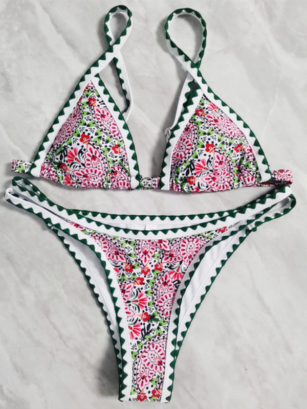 Colorful Crochet Print Bikini – Sexy Knit Two-Piece Swimsuit