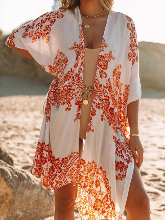 Mid-Length Chiffon Beach Cover-Up – Printed Slit Design, Lightweight & Breezy