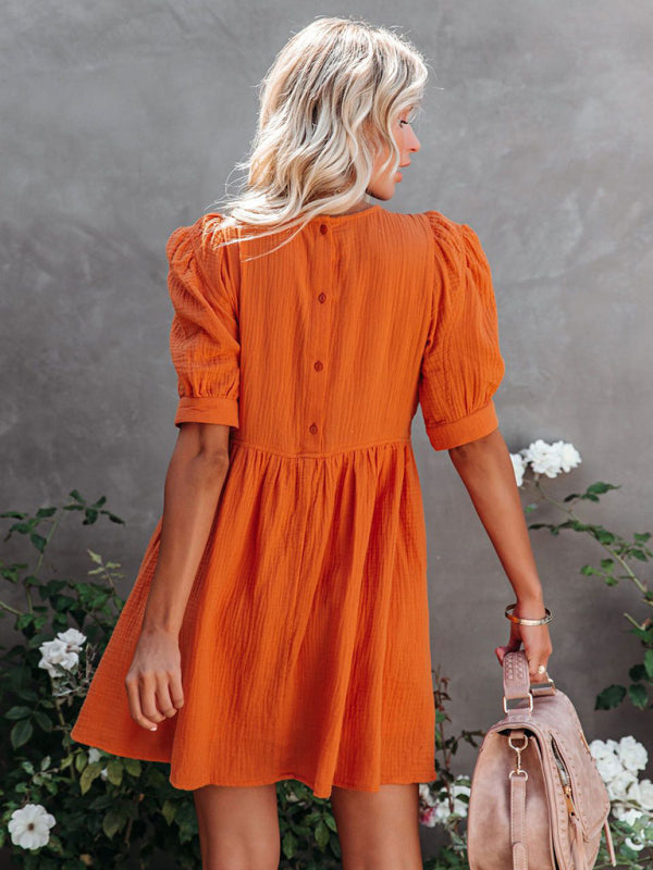 Solid Color Cotton Midi Dress – Spring & Summer Casual Wear