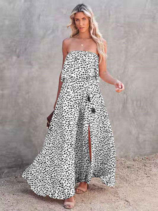 Leopard Print One-Shoulder Ruffle Slit Dress – Cotton Blend, Spring Ready