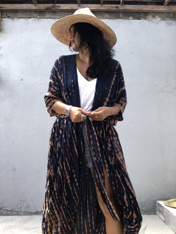 Rayon Tie-Dye Beach Cover-Up – Boho Graphic Print Sunscreen Cardigan