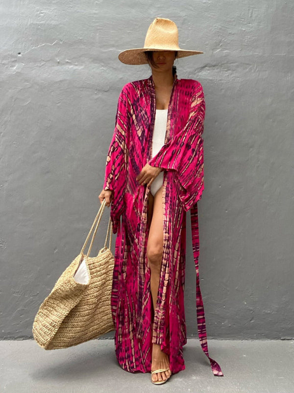 Boho Tie-Dye Beach Cover Up – Sheer Graphic Cardigan with Sun Protection