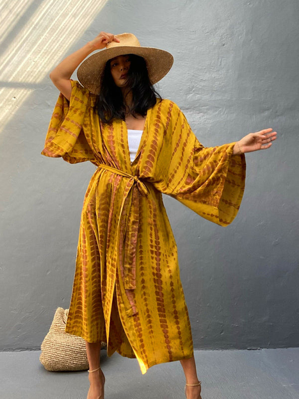 Boho Tie-Dye Beach Cover Up – Sheer Graphic Cardigan with Sun Protection