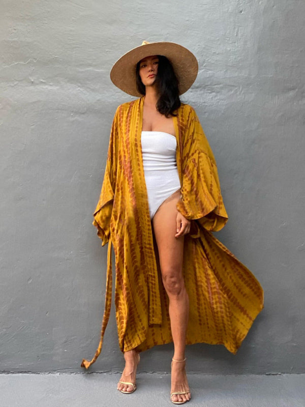 Boho Tie-Dye Beach Cover Up – Sheer Graphic Cardigan with Sun Protection