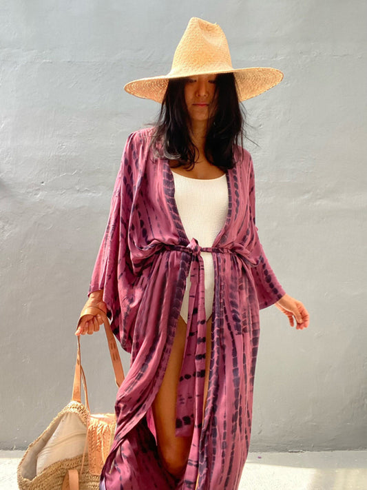 Boho Tie-Dye Beach Cover Up – Sheer Graphic Cardigan with Sun Protection