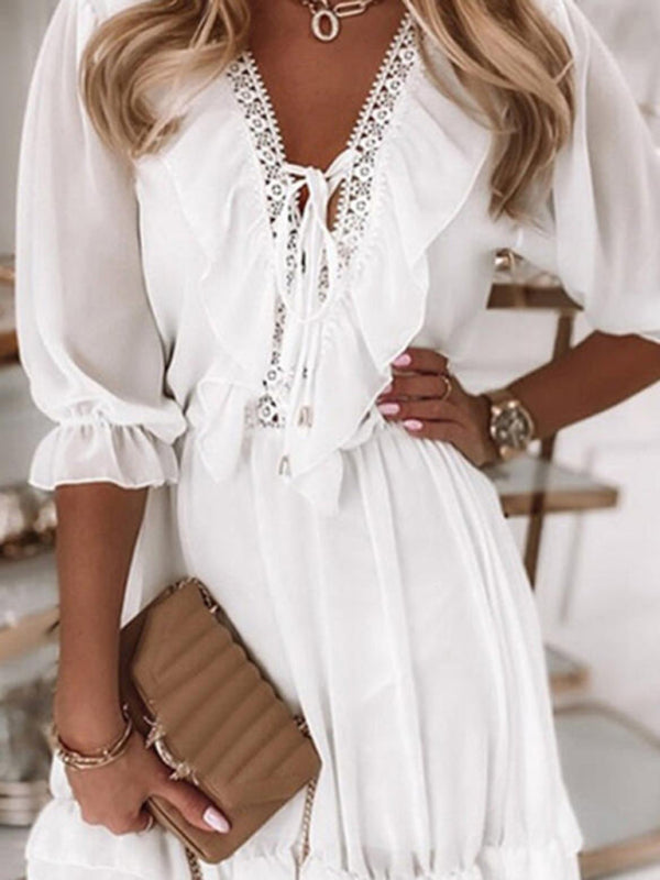 V-Neck Mosaic Chiffon Loose Casual Dress – Lightweight Spring/Summer Fit