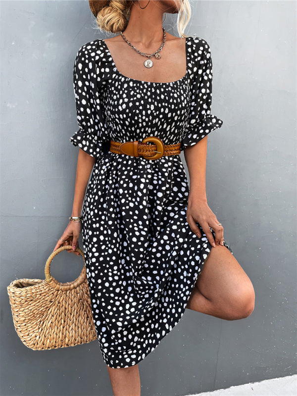 Retro Leopard Print Sleeveless Dress – Square Neckline, Two-Way Wear