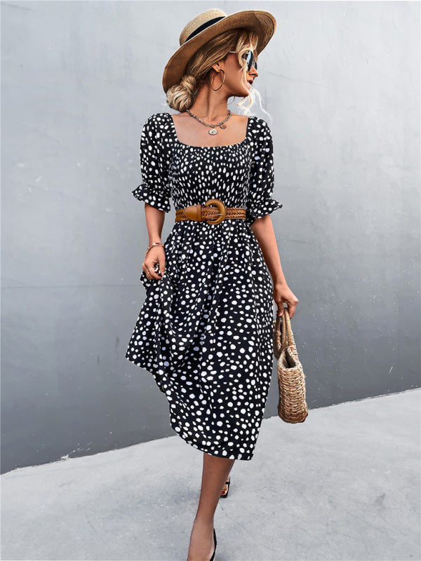 Retro Leopard Print Sleeveless Dress – Square Neckline, Two-Way Wear