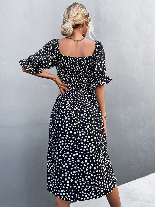 Retro Leopard Print Sleeveless Dress – Square Neckline, Two-Way Wear
