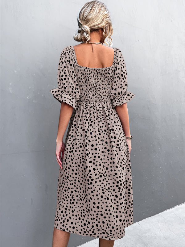 Retro Leopard Print Sleeveless Dress – Square Neckline, Two-Way Wear