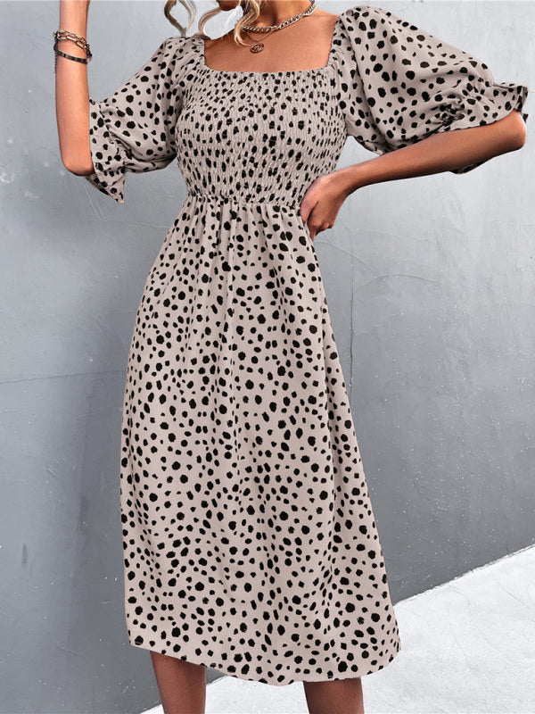 Retro Leopard Print Sleeveless Dress – Square Neckline, Two-Way Wear