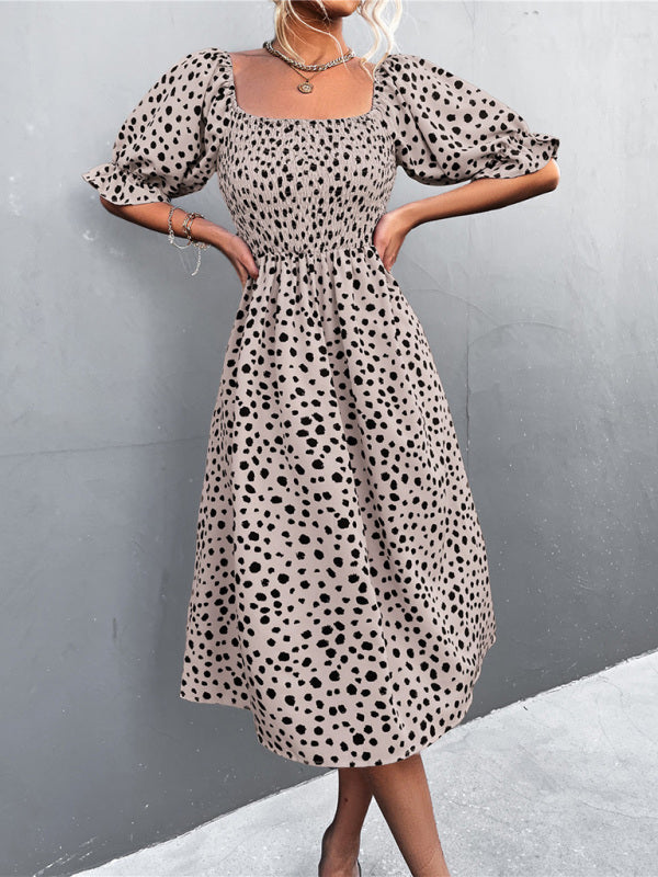Retro Leopard Print Sleeveless Dress – Square Neckline, Two-Way Wear