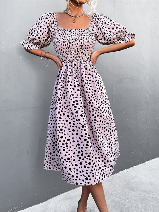 Retro Leopard Print Sleeveless Dress – Square Neckline, Two-Way Wear