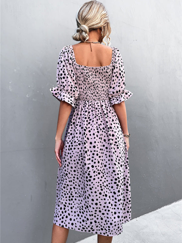Retro Leopard Print Sleeveless Dress – Square Neckline, Two-Way Wear