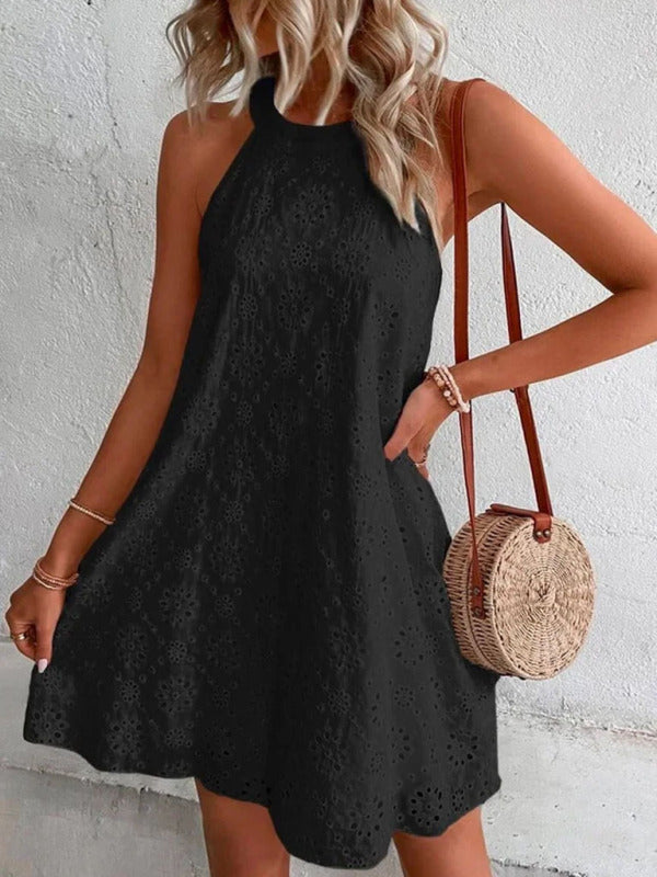 Sleeveless Woven Halter Dress – Solid Color, Lightweight & Breathable