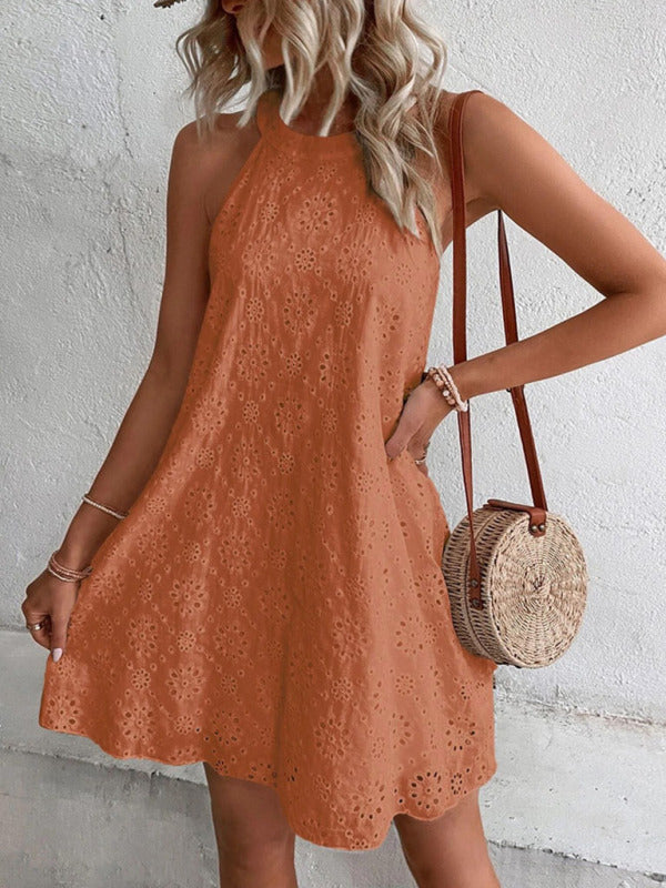 Sleeveless Woven Halter Dress – Solid Color, Lightweight & Breathable
