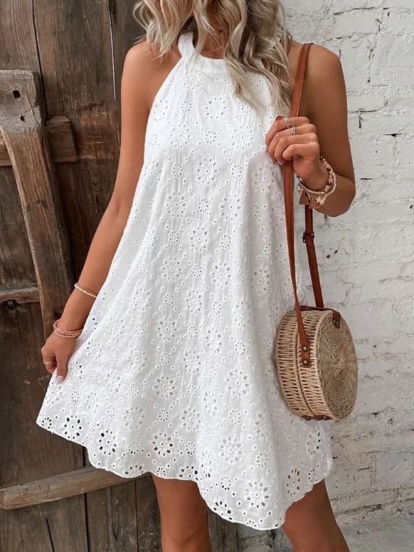 Sleeveless Woven Halter Dress – Solid Color, Lightweight & Breathable