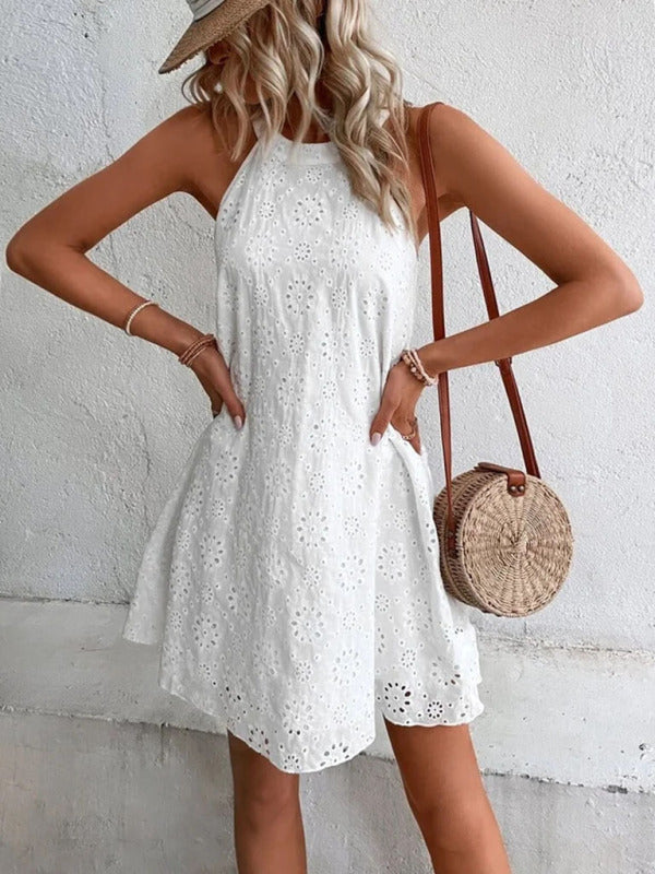 Sleeveless Woven Halter Dress – Solid Color, Lightweight & Breathable