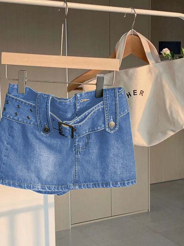 Y2K High Waist Washed Denim Skirt