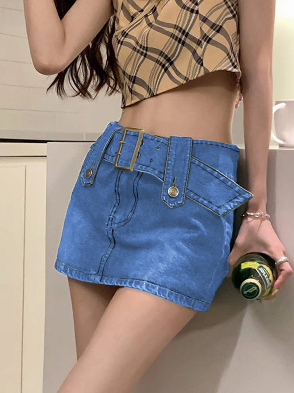 Y2K High Waist Washed Denim Skirt