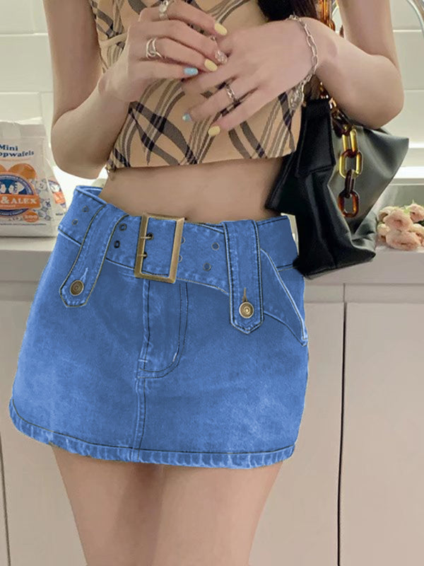 Y2K High Waist Washed Denim Skirt